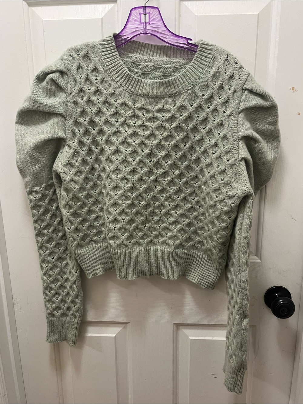EUC SHEIN Green Puff Sleeve Cropped Sweater - Sz Large